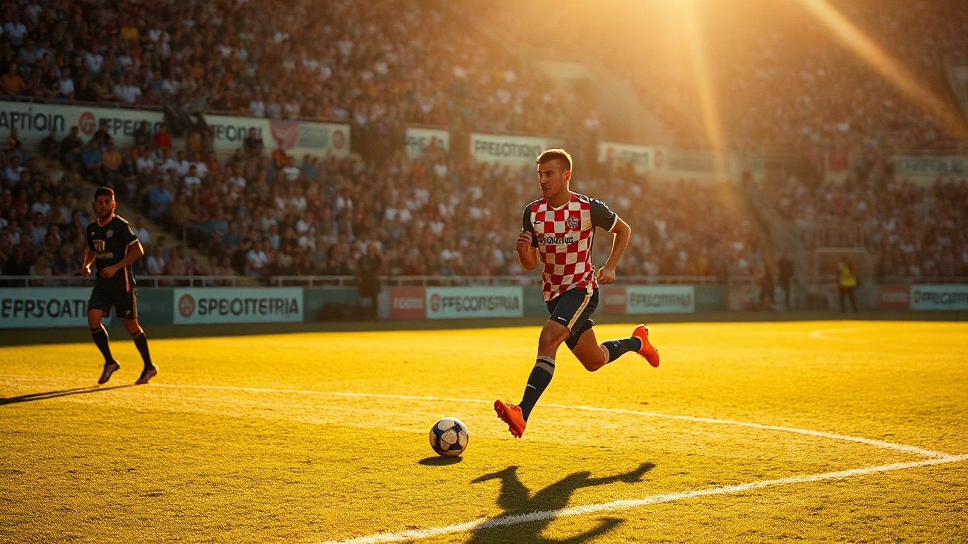Hrvatski nogometaš u trku po suncem obasjanom terenu